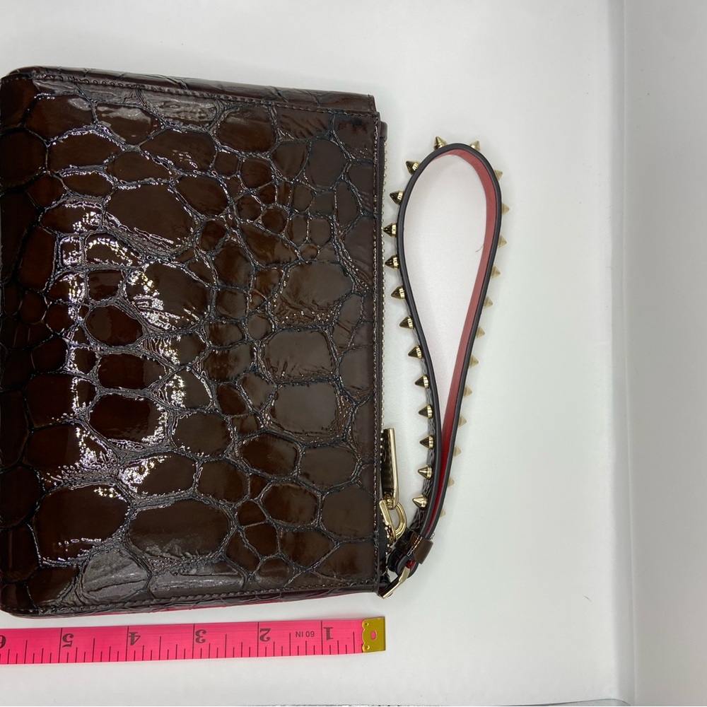 Christian Louboutin Cabata Croc Embossed Soft Pouch Spike Wristlet Mini - Picture 9 of 16
